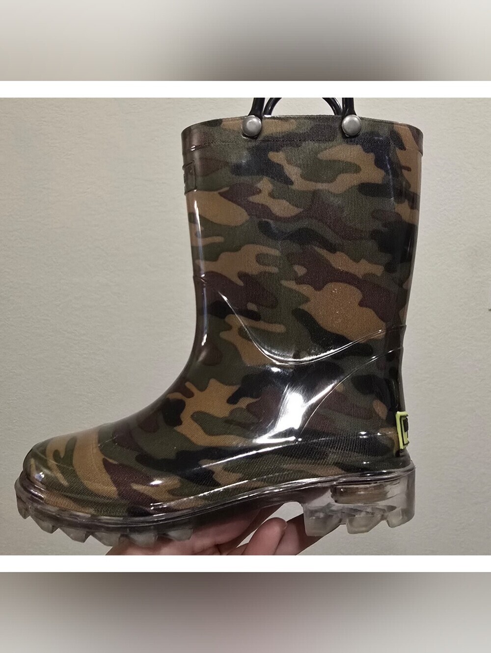 Western Chief Light-Up Camo Rain Boots Size 10 Green PVC Waterproof Kids Boots